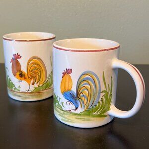 Set of 2 Vintage Jay Willfred Hand Painted Rooster Coffee Cups Mugs ~ Portugal